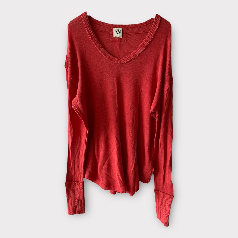 Free People / We the Free • Red Ribbon Colby Long Sleeve Top - Picture 3 of 9